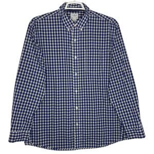 LL Bean Kennebunk Sport Shirt Blue Plaid Wrinkle Free Button Down Large Preppy